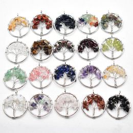 Natural Chip Stone Tree of Life Charms Crystal Agate Beads Pendant Handmade Wire Color Wire Wrapped 30mm for Jewelry Marking