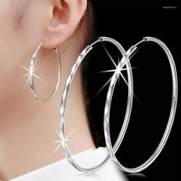 Hoop Earrings 1 Pairs Sparkling Large Circle Silver Color Copper For Women Trendy Round Casual Party Ear Jewelry