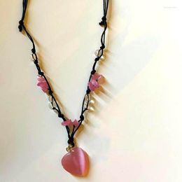 Pendant Necklaces E0BE 3 Pack Fashion Heart Natural Stone Necklace Set Double Layered Sweater Chain Jewellery For Women And Girls