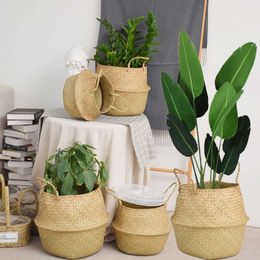 Planters Pots Keranjang Penyimpanan Tangan Keranjang Cucian Keranjang Rotan Lamun Taman Bunga Perut Pot Tanaman