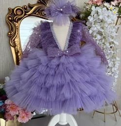 Girl Dresses Purple Feather Princess Dress Birthday Puffy Flower Luxury Baby Gown First Special Occasion