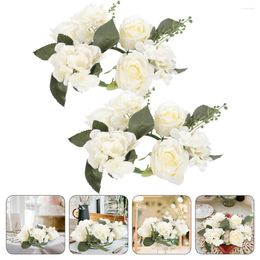 Decorative Flowers 2 Pcs Candlestick Garland Ring Artificial Rose Wreath Rings Wreaths Ornament