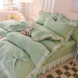 Bedding Sets Princess Style Cotton Set Romantic Double Layer Ruffles Quilt Cover Bed Skirt Linen Pillow