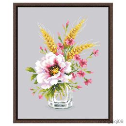 Chinese Products Flower and wheat cross stitch kits silver canvas fabric cotton thread DIY embroidery home wall decoration R230807
