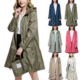 Women's Jackets 2023 Fashion Windbreaker With Hood Raincoats Outdoor Long Coat Jacket Waterproof Rain Zipper Casual
