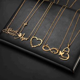 Sipuris Custom Name Necklace Stainless Steel Personalised Heart Butterfly Cross Unicorn Pendant Necklace For Women Jewellery Gift L230704