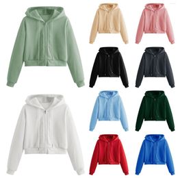 Women's Hoodies Women Casual Solid Long Sleeve Zipper Hooded Sweatshirt Tops Plain Hoodie