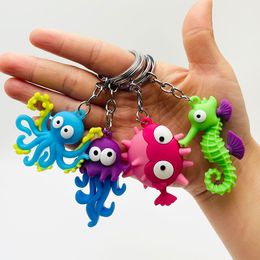 Plush Dolls Exquisite Ocean Animal Model Keychain Pendant Fashion Cartoon Car PVC Seahorse Octopus Doll Cute Creative Birthday Gift 230807