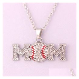 Pendant Necklaces Softball Sports Necklace Mom Letter White Yellow Crystal Rhinestone Ball Charm Link Chain For Team Fans Fashion Drop Dhwpn