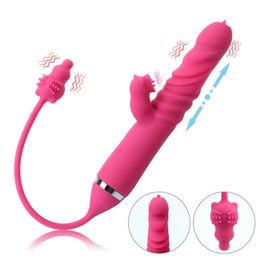 Vagina Clitoral Stimulator Female Masturbator 3 Modes Telescopic Dildo for Women Tongue Licking Vibrator G-spot Massage