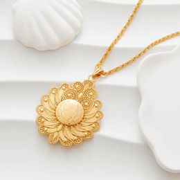 Pendant Necklaces Fatima Store Round Flower For Women Algerian Wedding Necklace Long Chain Figure French Coin Jewelry