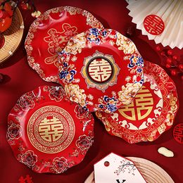 Chinese Style Wedding Tray Plate Wedding Fruit Snack Candy Tea Display Dish Spring Festival Decor Display Dish Snacks Organizer