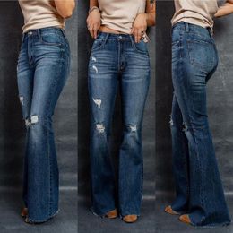 Women's Jeans Fashion Stretch Skinny Slim Denim Long Pants Street Casual Trousers Top Quality Women High Waist Ripped Flare
