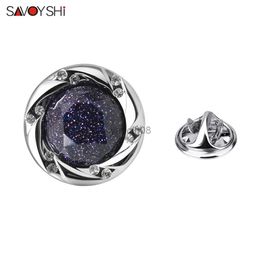 Pins Brooches SAVOYSHI Luxury Blue Star Stone Lapel Pin For Mens Suit Collar Round Crystals Badge Brooch Pin Sweater Jacket Dress Collar Decor HKD230807