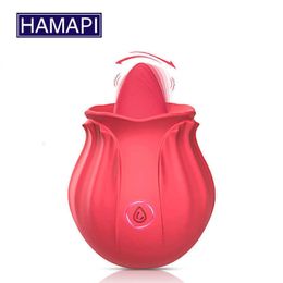 Rose Vibrator with Tongue Clitoris Nipple Vibrating Stimulator Oral Masturbator Adult Goods for Women Female