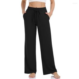 Active Pants Wide Leg For Women High Waist Comfy Stretch With Pockets Casual Drawstring Sweatpants Gym Baggy Flare Leggings