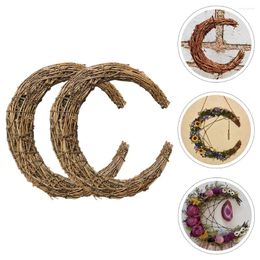 Decorative Flowers 2 Pcs Rattan Garland Vine Wreath DIY Natural Wall Hanging Ring Branch Decor Frame