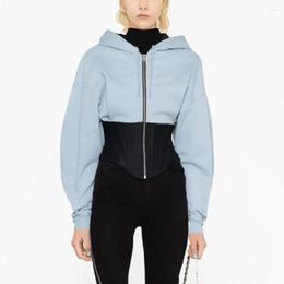 Women's Jackets Jacket 2023 Autumn Y2k Collision Splicing Fishbone Zipper Hooded Sweatshirt Simple Fashion Peplum Cotton Tops