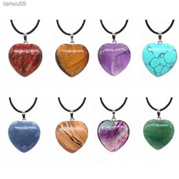 30mm Natural Crystal Turquoises Quartz Heart Shape Pendant Amethysts Healing Gemstone Necklace Women Charm Men Jewellery Gifts L230704