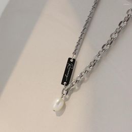 Pendant Necklaces Punk White Pearl Short Choker Necklace Rosemary Women Splicing Clavicle Chain Fashion Titanium Steel Jewellery Party Gifts