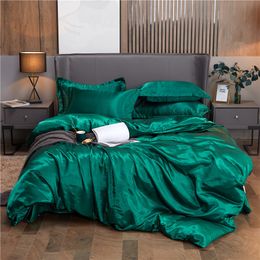 Bedding sets Luxury Rayon Satin Duvet Cover Queen High Quality King Size Smooth Quilt Solid Colour End Comforter 220x240 230807