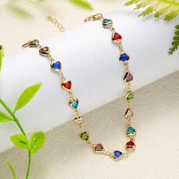Chains Vintage Colorful Crystal Bead Heart Choker Necklace For Women Fashion Boho Gold Color Chain Jewelry Charm Summer Beach Gift