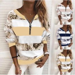 Women's Hoodies 2023 Summer Digital Print Zipper V-neck Loose Casual Sweatshirt Long Sleeve Top In Stock K Clothes