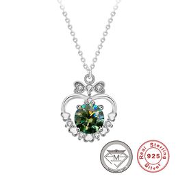 100% Real 925 Sterling Silver Love Heart Bowknot Pattern Pendant Necklaces 1carat Lab Diamond Jewellery