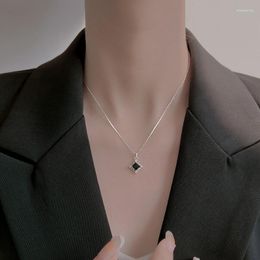 Chains 925 Sterling Silver Vintage Necklace Black Square Zircon Fashion Simple Women's Clavicle Chain Birthday Gift
