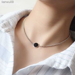 Evimi Minimalist 925 Silver Color Splicing Chain Necklace New Trend Punk Vintage Black Pendant Party Jewelry Lover Gifts L230704