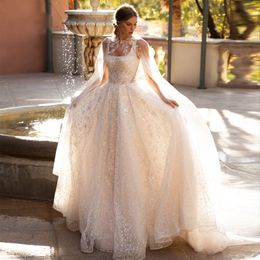 Lace Beads Bling Cowl Backs Wedding Dresses With Wrap Shine Scoop Wedding Gown Beading Bridal Dresses