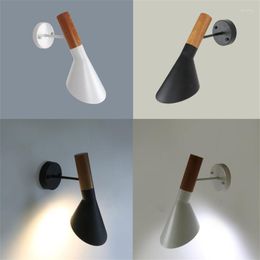 Wall Lamp Nordic Macaron Creative Wooden LED Sonce 27 Light For Bedroom Bedside Living Room Indoor Fixtures Black/White