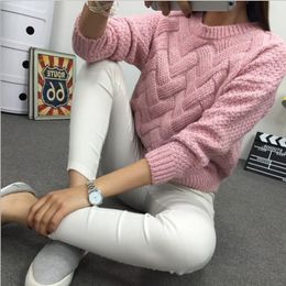 Women's Sweaters Winter O-neck Women's Sweater Jersey Woman Mohair Knitted Twisted Thick Warm Lady's Pullover College Jumper Women Pink Grey 230807