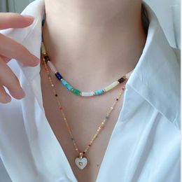 Pendant Necklaces Multilayer Handmade Coloured Natural Stone Beaded Necklace Set For Women Love Chain Holiday Daily Dopamine Jewellery AXW0