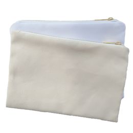 12oz white/cream poly canvas makeup bag for sublimation print 7x10in blank poly cosmetic bag with gold zip