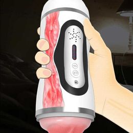 2 in Automatic Male Masturbator Blowjob Machine Oral Vagina Heating Masturbation Cup for Men Adult Goods