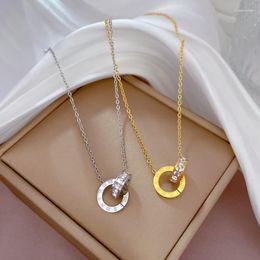 Pendant Necklaces UILZ Roman Double Ring Rose Gold Color Two-piece Female Simple Luxury Design Collarbone Necklace