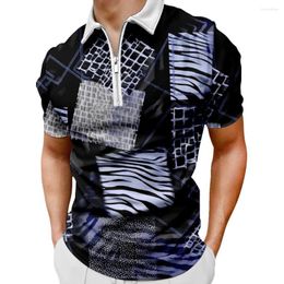 Men's T Shirts Summer Casual Prnted Fashion Zip-up Pullover Tees Tops Streetwear Men Short Sleeve Polo T-Shirt