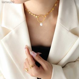 18KGF Edelstahl Neue Mode Edlen Schmuck Natürliche Süßwasser Perle Charme Kette Choker Halsketten Anhänger Für W L230704