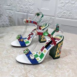 The New Mirror leather and crystal round head gemstone sandals 10.5 CM women's luxury designers street style shoes factory footwear size 35--43 topquality