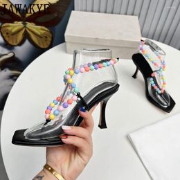 Sandals Colorful Beads Sandalias Mujer Verano 2023 Designer Brand Summer High Heel Ankle Cross Strap Luxury Shoes Women