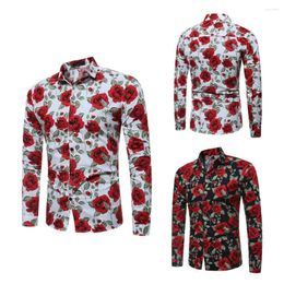 Men's Casual Shirts Fashion Button Up Shirt Custom Print Man Flower