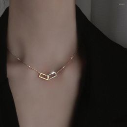 Pendant Necklaces Geometric Double Square Necklace Crystal Rhinestone Ladies Fashion Charm Jewelry