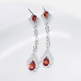 Dangle Earrings Natural Real Red Garnet Long Drop Earring 925 Sterling Silver 0.3ct 2pcs 0.5ct Gemstone Fine Jewelry T23624