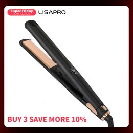 Hair Straighteners LISAPRO Original Ceramic Straightening Flat Iron 1" Plates |Black Professional Salon Model Straightener Curler 230807