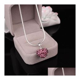 Pendant Necklaces Korean Crystal Heart Shape Necklace Sier Plated Snake Chains Rhinestone Disco Bead Charm For Women Fashion Jewelry D Dh5Zp