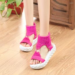 Sandals Women's Braided Knit O-Ring Hollow Out Platform Summer Gladiator Shoes Thick Heel Ladies White Casual