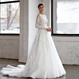 Lace Beads Bling Bling Wedding Dress With Long Poet Sleeves Illusion Beading Wedding Gown Button Bridal Dresses