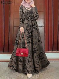 Basic Casual Dresses ZANZEA Vintage Muslim Dubai Turkey Maxi Dress Autumn Long Sleeve Abaya Sundress Robe Femme Casual Floral Printed Vestido Kaftan HKD230807