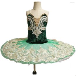 Stage Wear 2023 Children Ballet Skirts Green Platter Lace White Swan Lake Belly Dance Performance Costume Velvet Tops